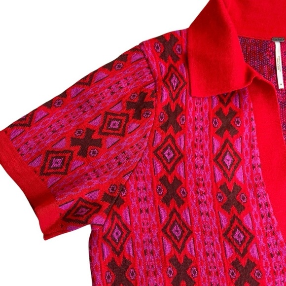 Free People Kitt Mini Dress Wool Blend Knitted Berry Combo Retro Boho 70s Sz M - Picture 7 of 16